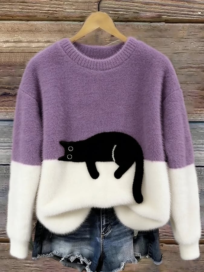 Cat Print Oversized Sweater 11