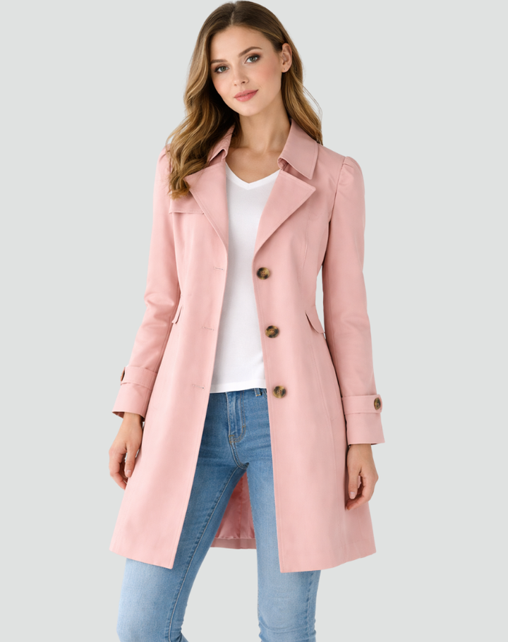 Women's Tailored Trench Coat with Classic Lapel, Mid-Length 4