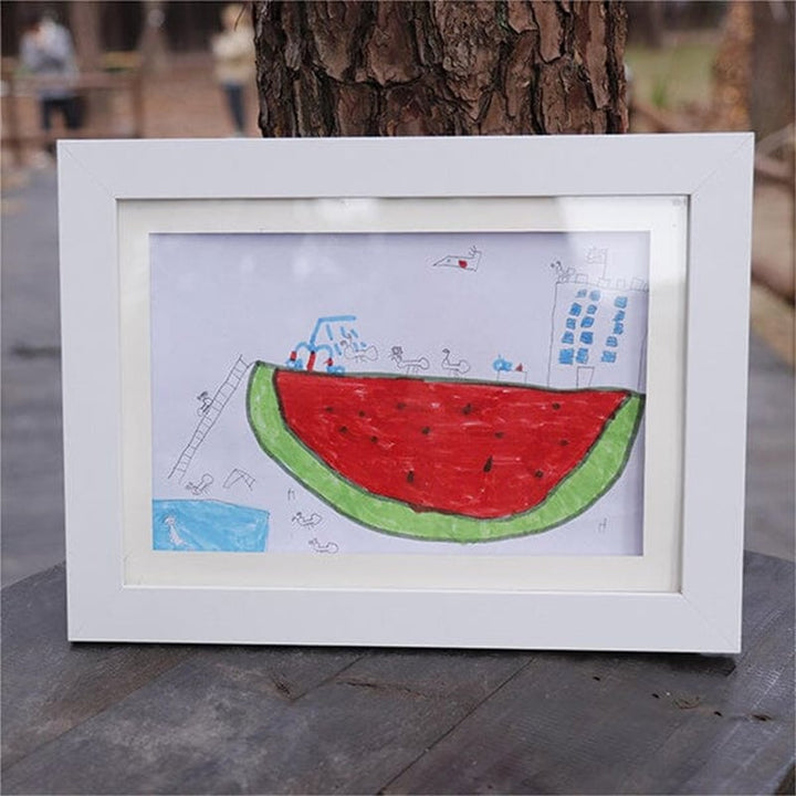 Kids Art Frame with Hinged Opening for A4 Drawings, Holds Up to 150 Pieces, MDF and Tempered Glass 21