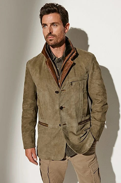 Men's Lined Suede Jacket - Tailored Vintage Autumn Winter Coat 1
