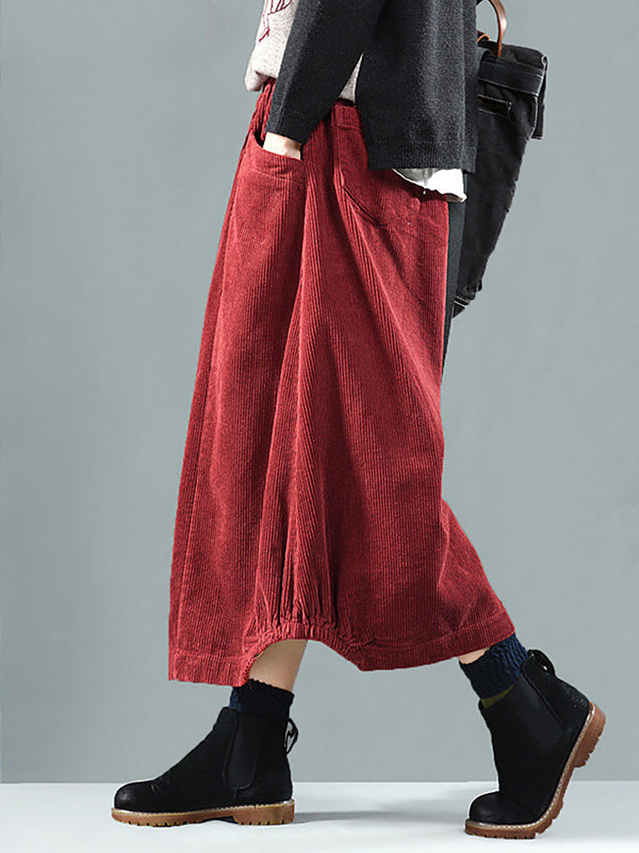 Women's Corduroy Midi Skirt with Elastic Waist 2