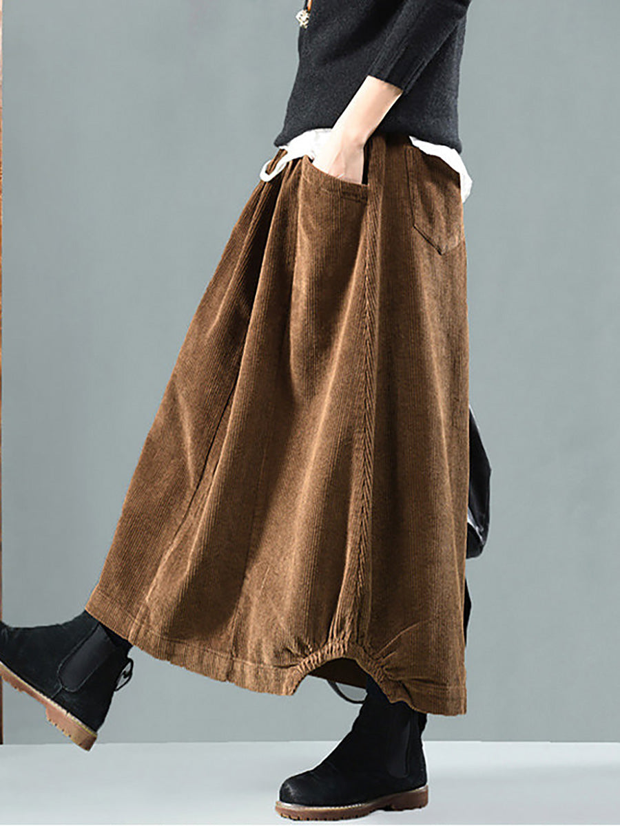 Women's Corduroy Midi Skirt with Elastic Waist 3
