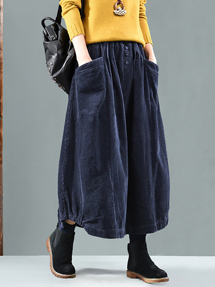 Women's Corduroy Midi Skirt with Elastic Waist 4