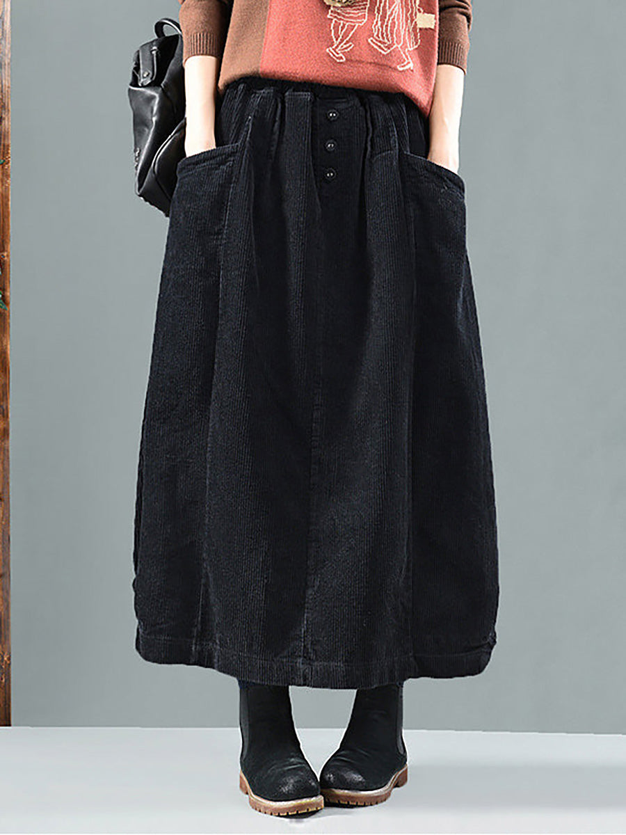 Women's Corduroy Midi Skirt with Elastic Waist 5