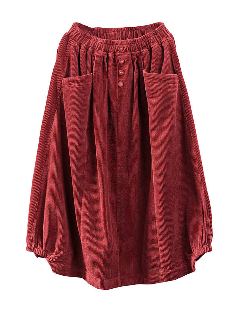 Women's Corduroy Midi Skirt with Elastic Waist 6