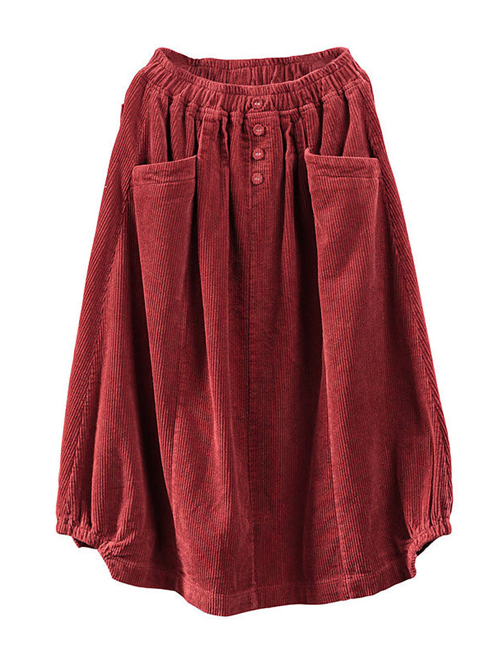 Women's Corduroy Midi Skirt with Elastic Waist 6