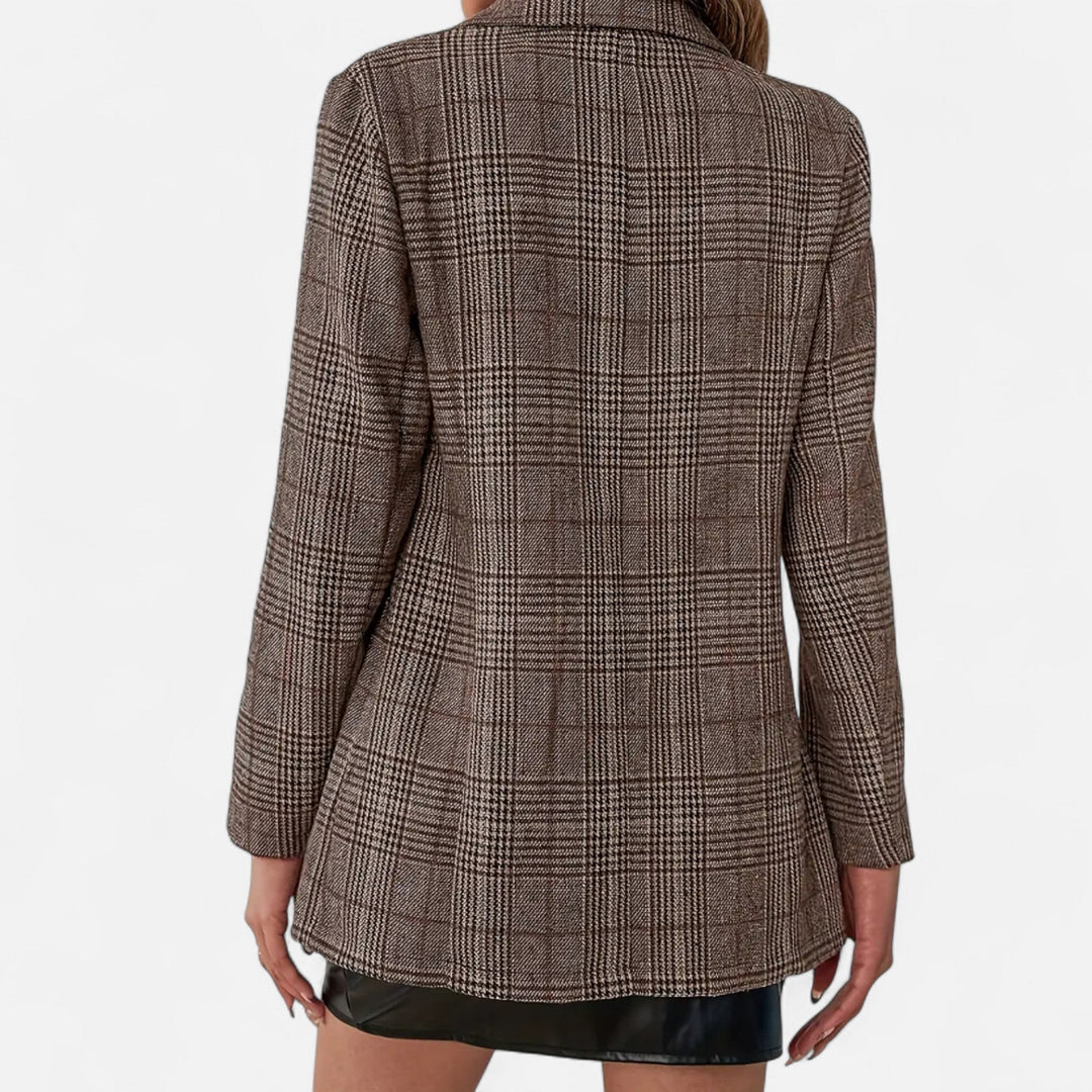 Women's Single-Breasted Plaid Blazer, Tailored Fit, Brown 4
