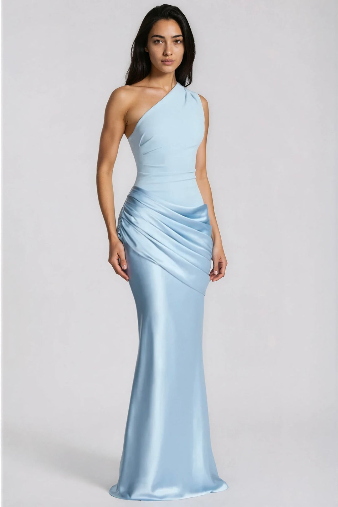 One-Shoulder Satin Maxi Dress with Draped Waist for Formal Events 3