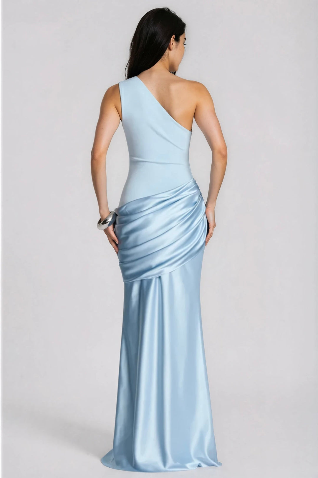 One-Shoulder Satin Maxi Dress with Draped Waist for Formal Events 4