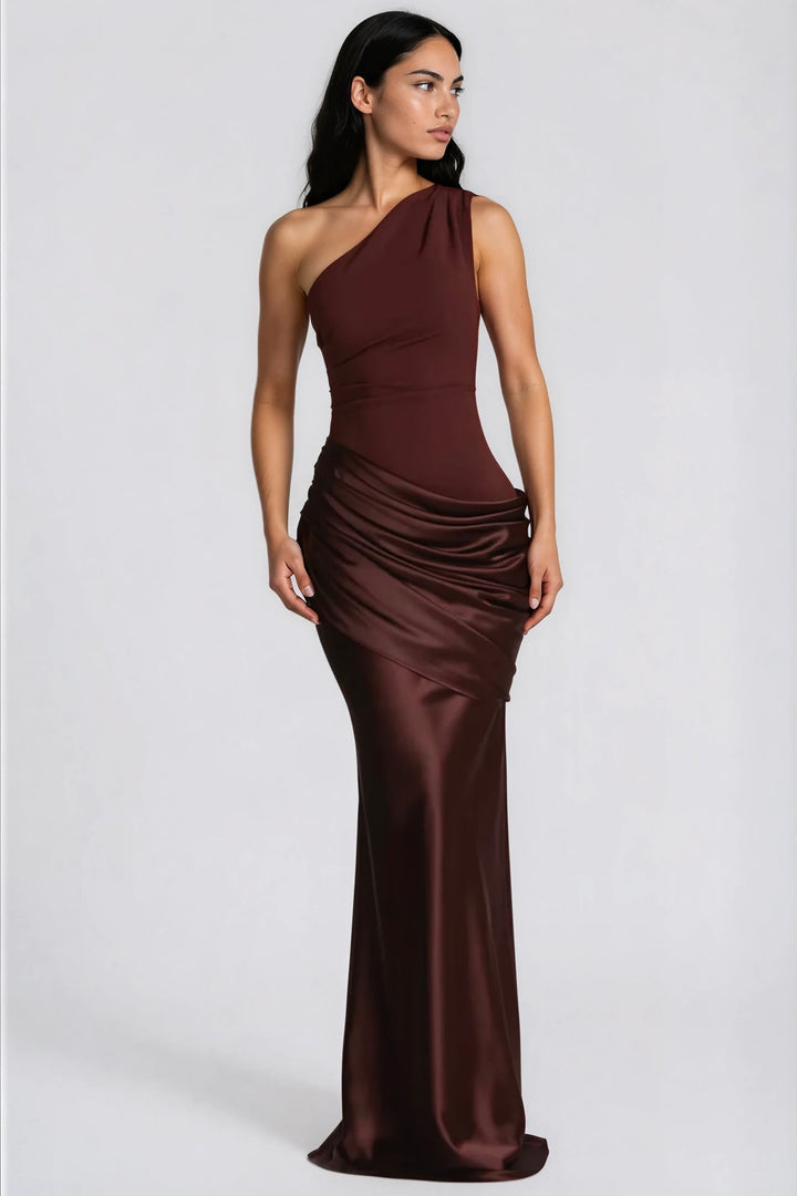 One-Shoulder Satin Maxi Dress with Draped Waist for Formal Events 6