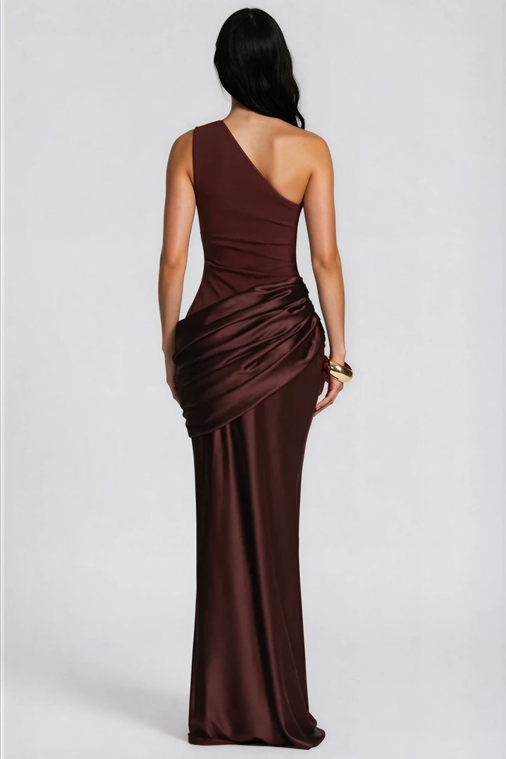 One-Shoulder Satin Maxi Dress with Draped Waist for Formal Events 7
