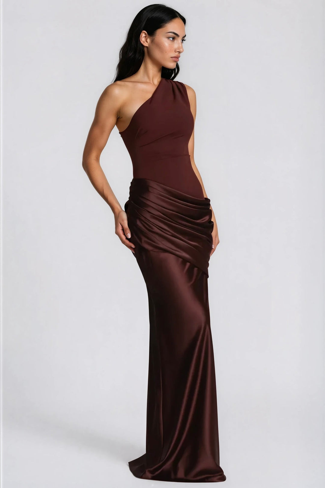 One-Shoulder Satin Maxi Dress with Draped Waist for Formal Events 8