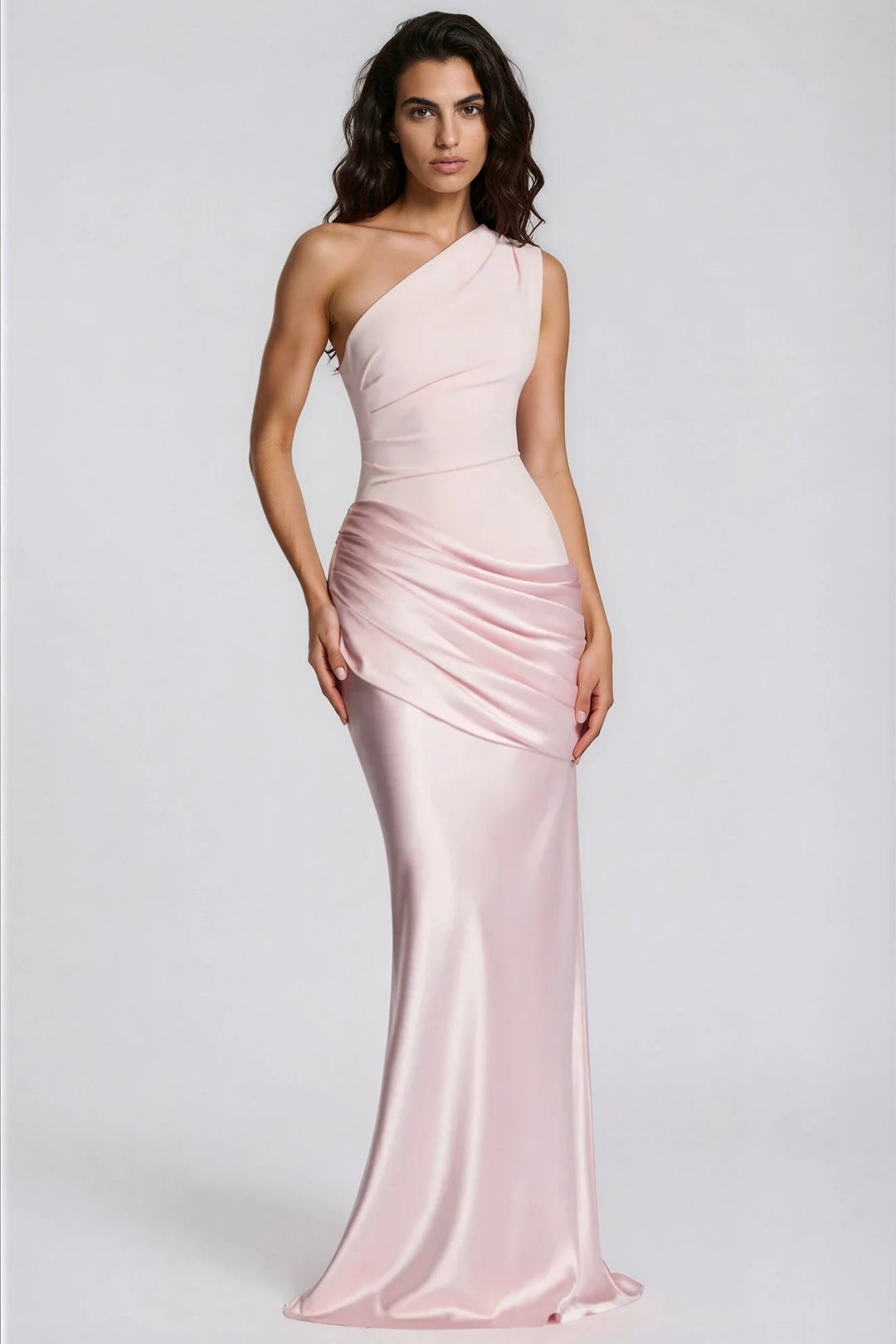 One-Shoulder Satin Maxi Dress with Draped Waist for Formal Events 30