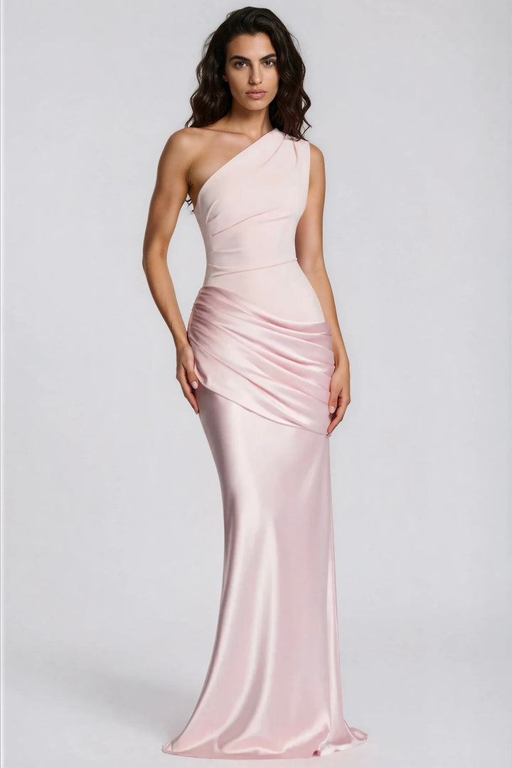 One-Shoulder Satin Maxi Dress with Draped Waist for Formal Events 30