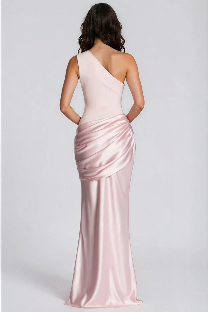 One-Shoulder Satin Maxi Dress with Draped Waist for Formal Events 31