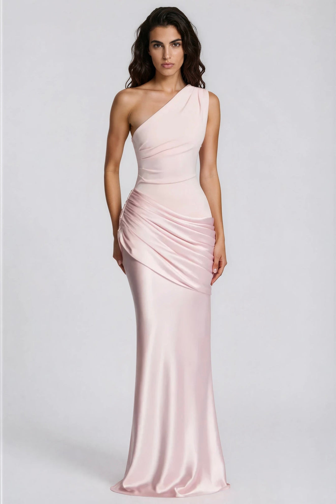 One-Shoulder Satin Maxi Dress with Draped Waist for Formal Events 32
