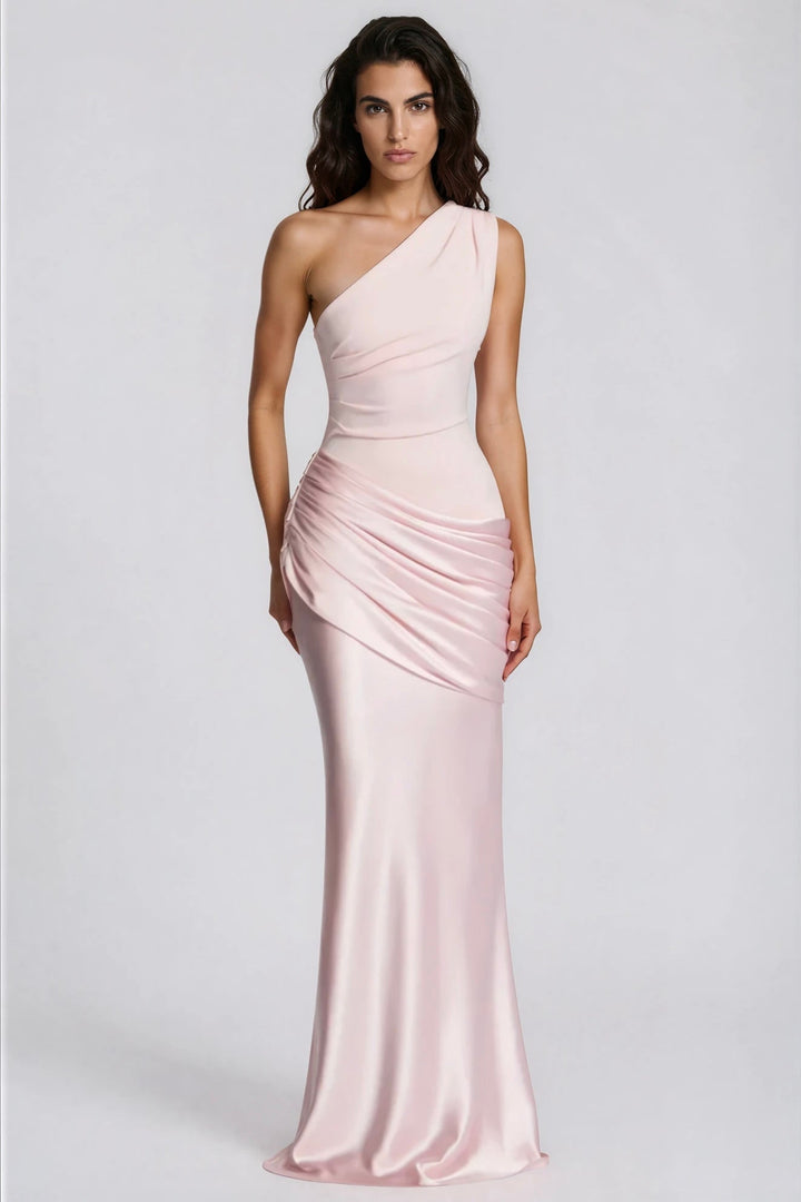 One-Shoulder Satin Maxi Dress with Draped Waist for Formal Events 32