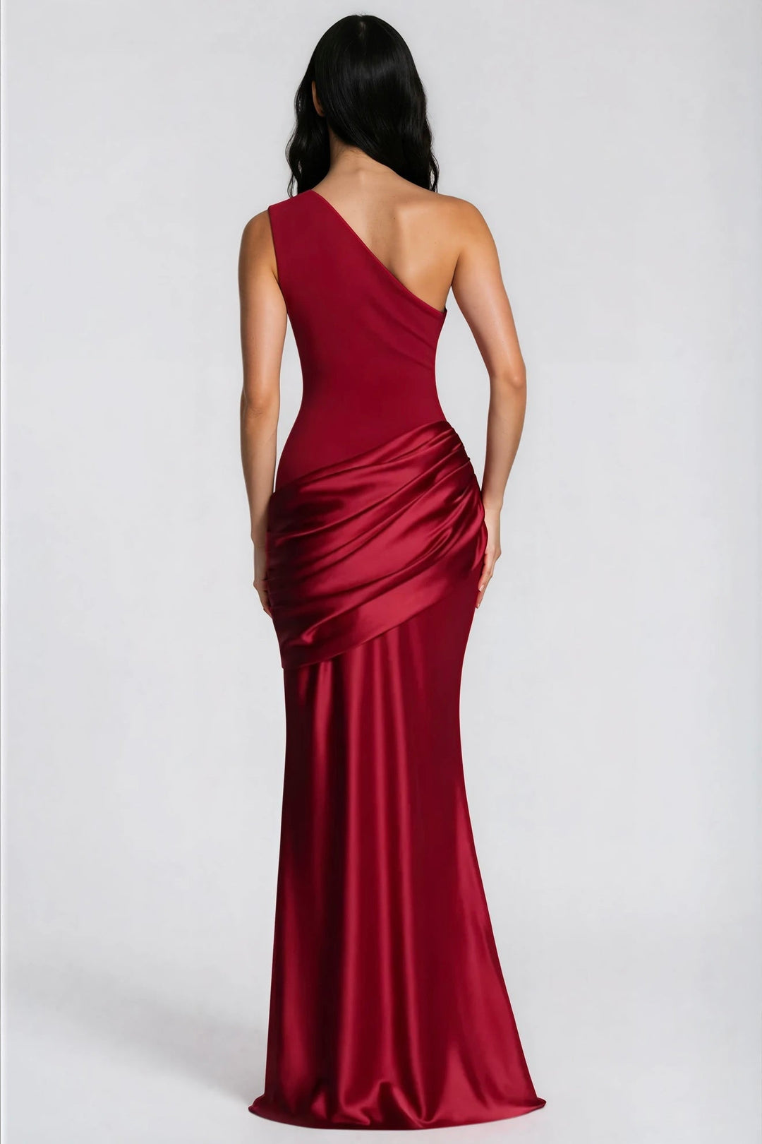 One-Shoulder Satin Maxi Dress with Draped Waist for Formal Events 35