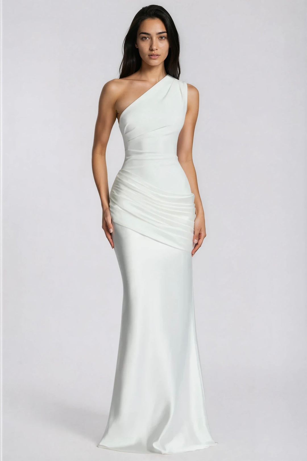 One-Shoulder Satin Maxi Dress with Draped Waist for Formal Events 5