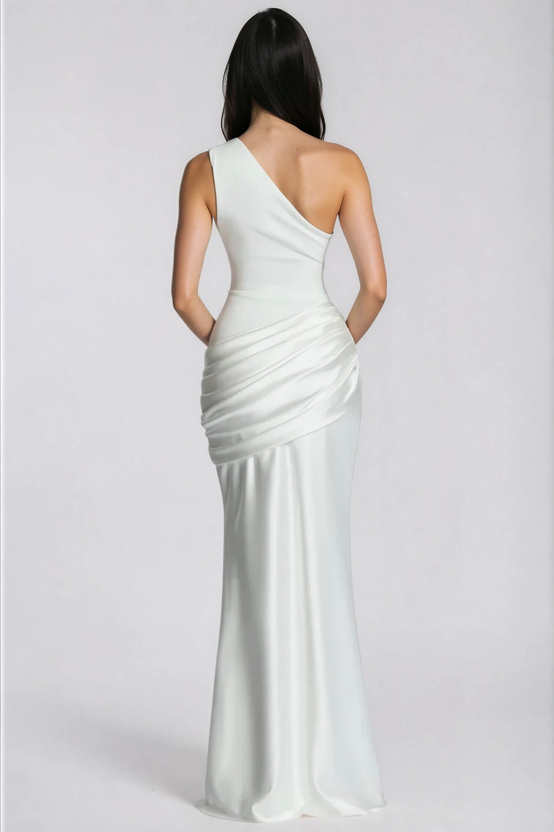 One-Shoulder Satin Maxi Dress with Draped Waist for Formal Events 10
