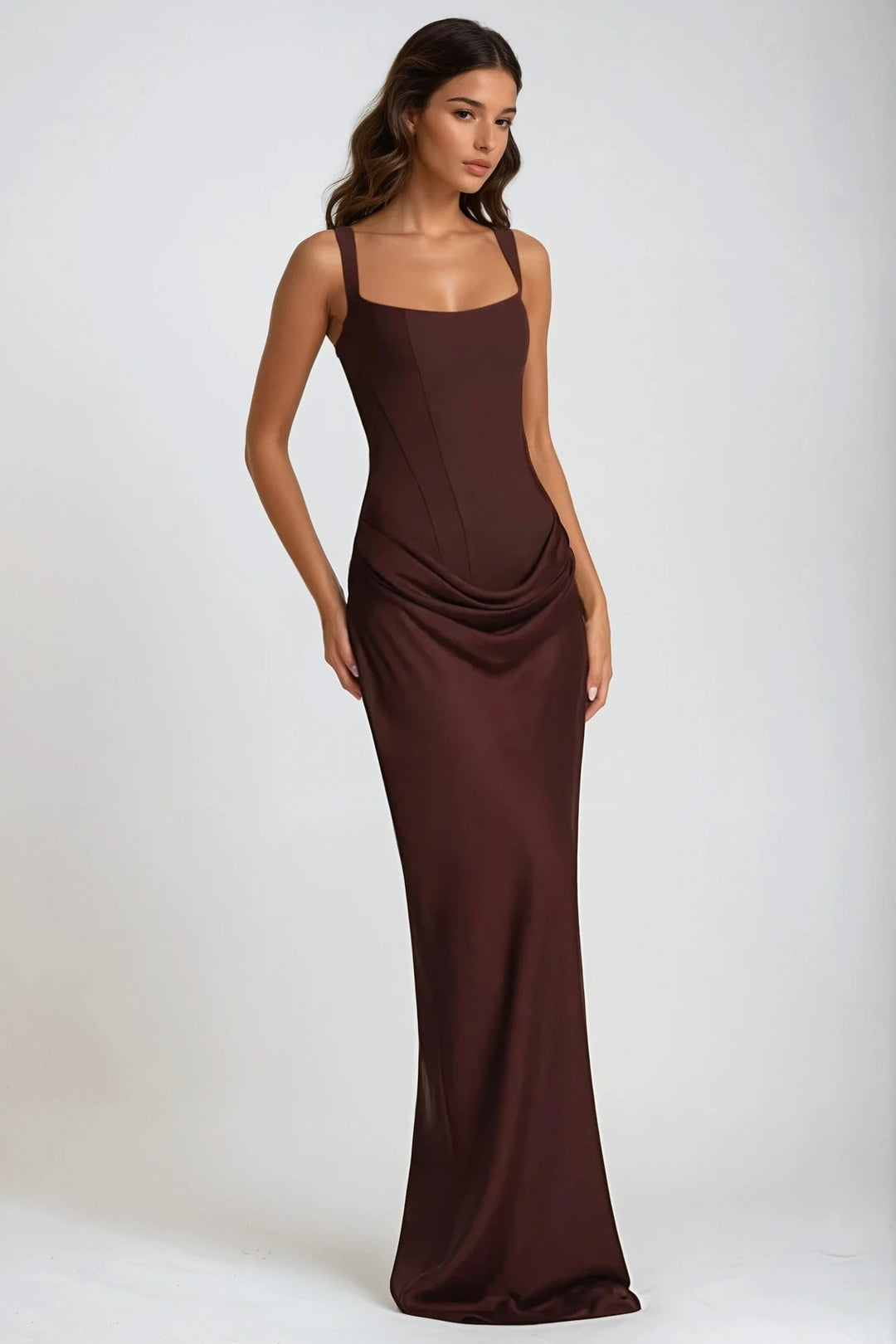 Square Neck Ruched Stretch Maxi Dress 6