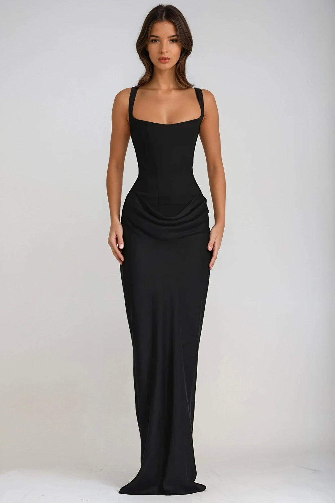 Square Neck Ruched Stretch Maxi Dress 28