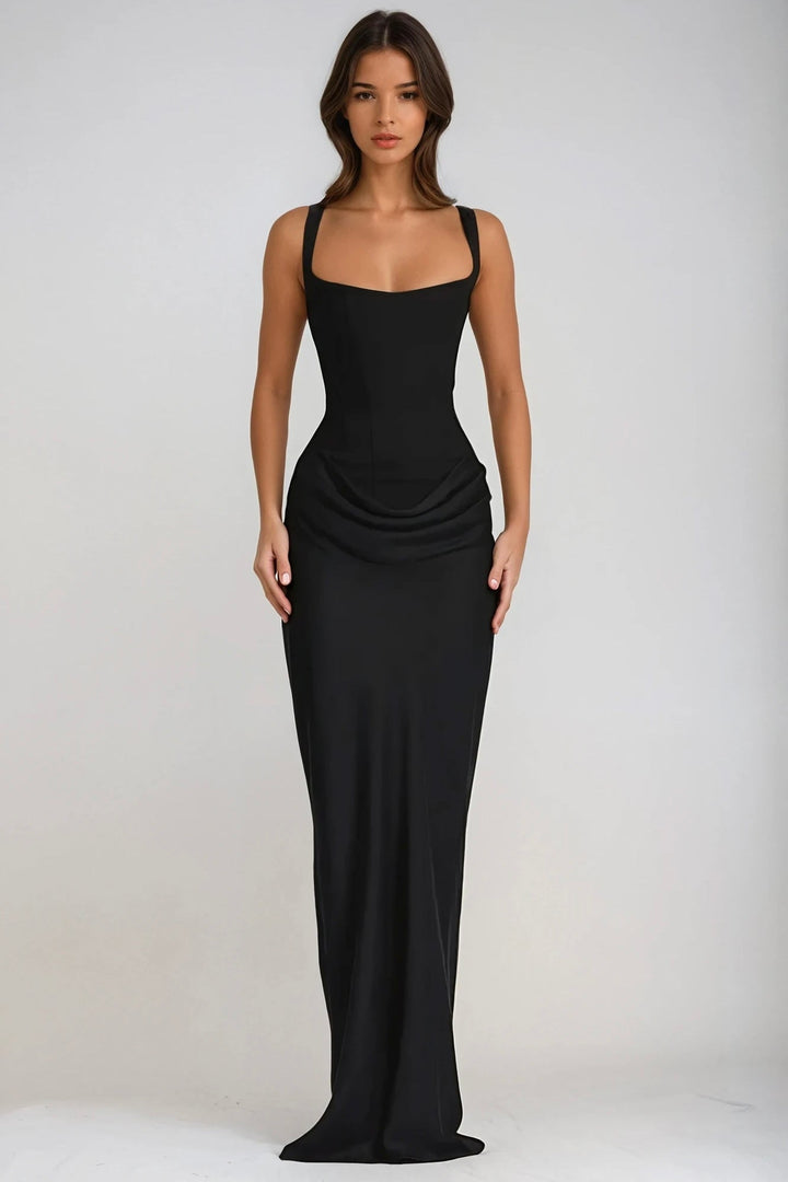 Square Neck Ruched Stretch Maxi Dress 28