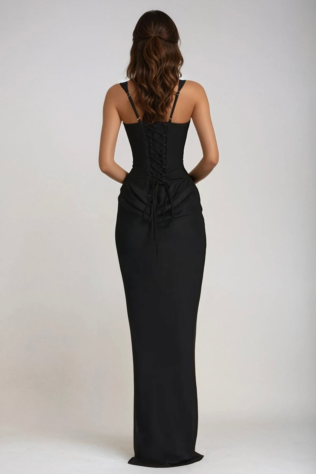 Square Neck Ruched Stretch Maxi Dress 27