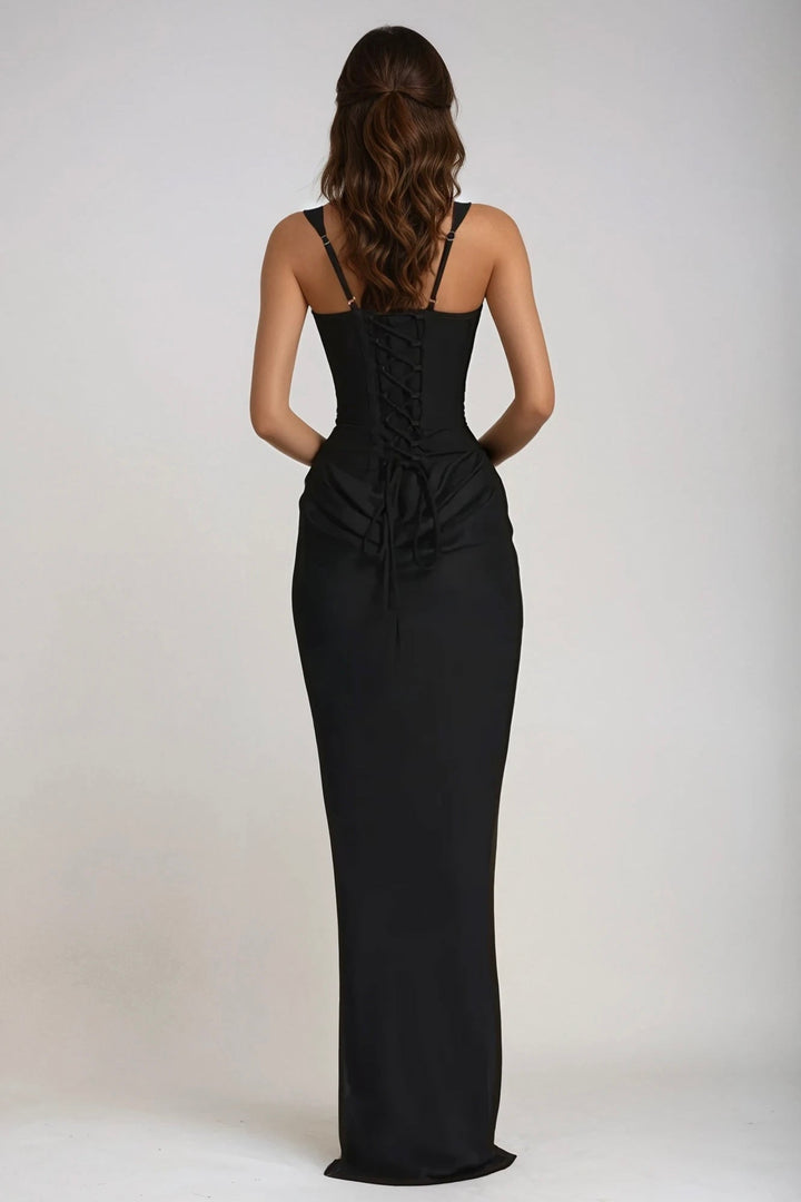 Square Neck Ruched Stretch Maxi Dress 27