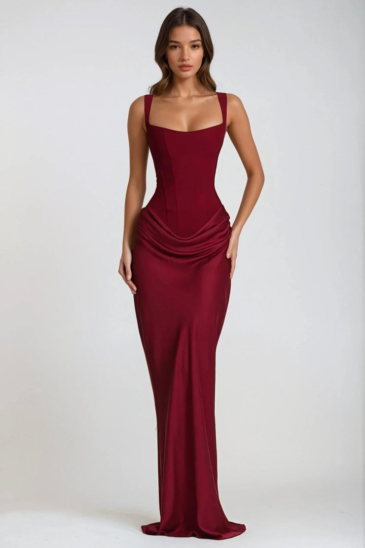 Square Neck Ruched Stretch Maxi Dress 24
