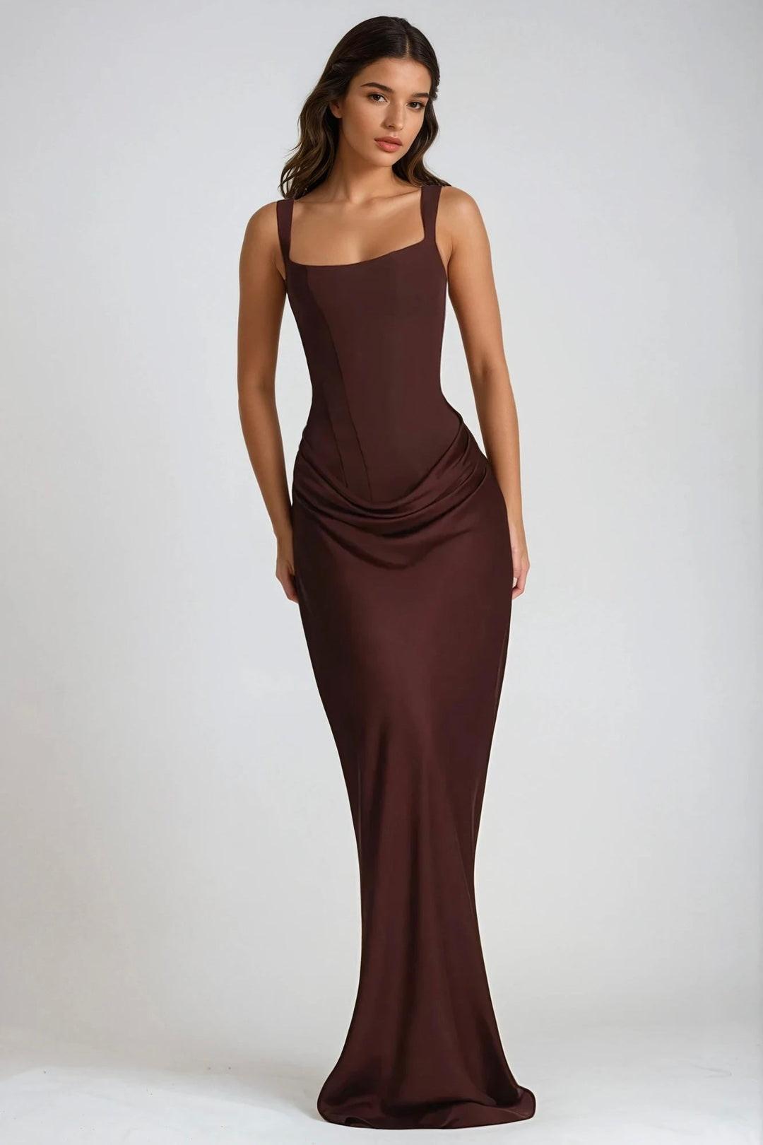 Square Neck Ruched Stretch Maxi Dress 5