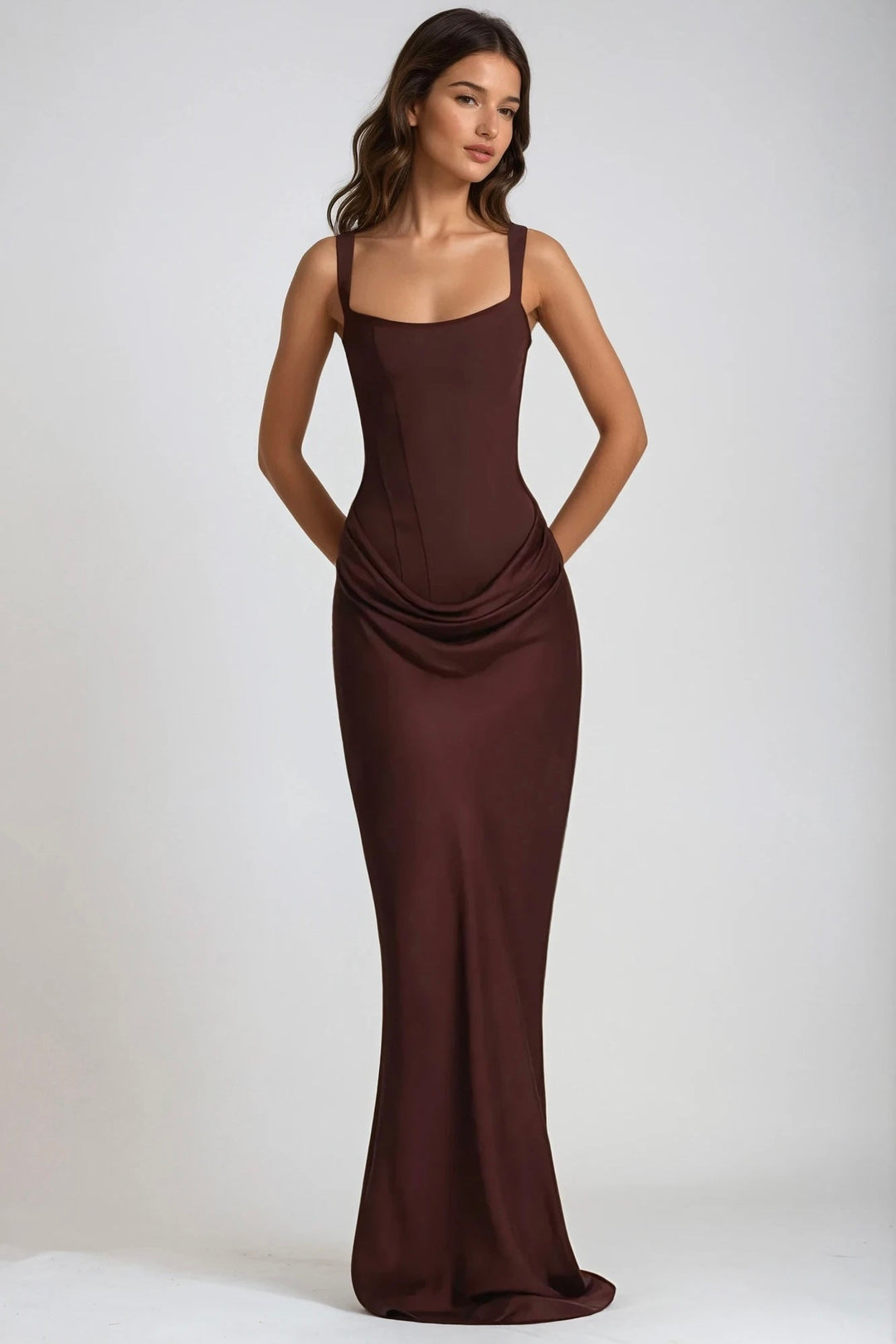 Square Neck Ruched Stretch Maxi Dress 8