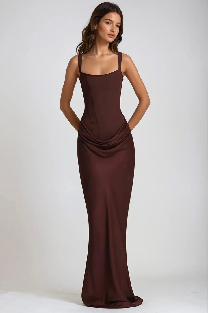 Square Neck Ruched Stretch Maxi Dress 8