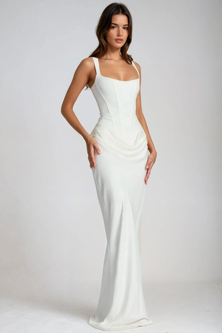 Square Neck Ruched Stretch Maxi Dress 2