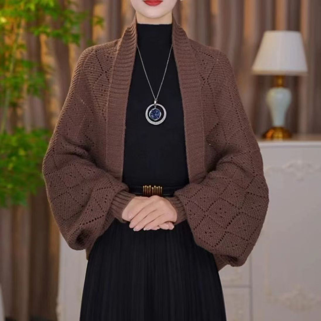 Open-Knit Shawl Cardigan with Wrap and Stole Styling 2