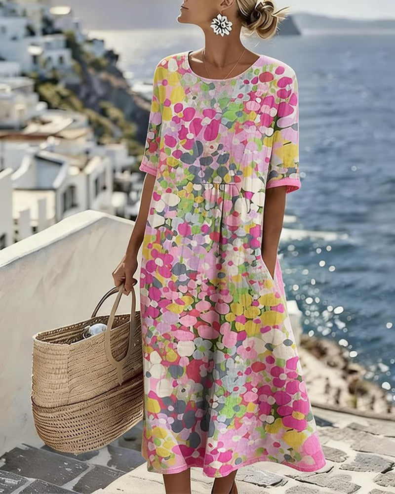 Santorini Midi Dress in Breathable Cotton Blend, Loose Flowing Fit 1