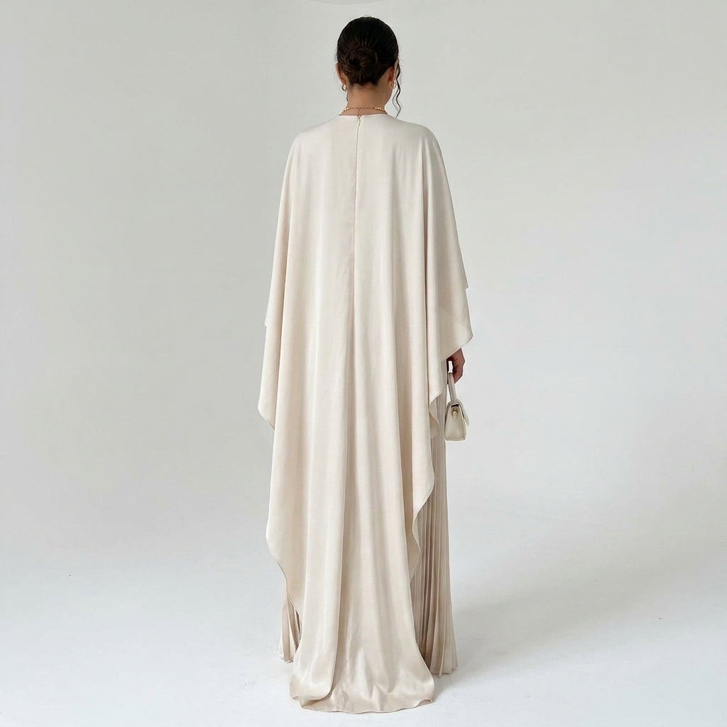 Pleated High Neck Maxi Dress in Flowy Chiffon-Style Fabric 3