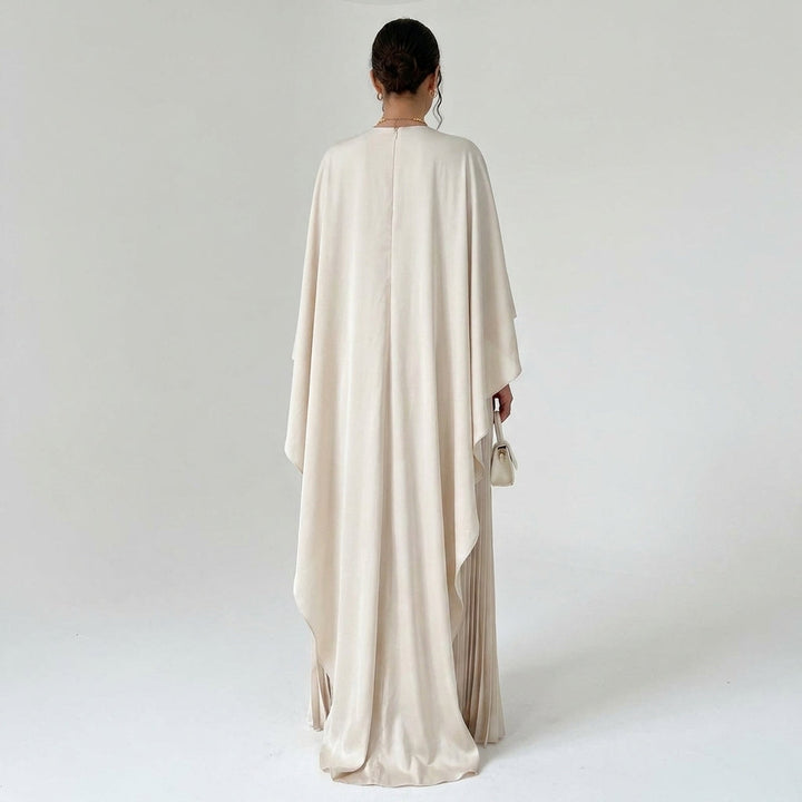Pleated High Neck Maxi Dress in Flowy Chiffon-Style Fabric 3