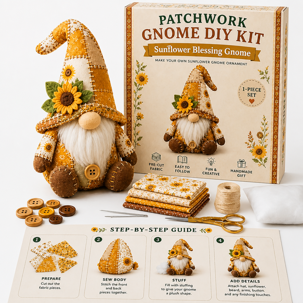 DIY Patchwork Gnome Sewing Kit for Beginners with Pre-Cut Fabric 9