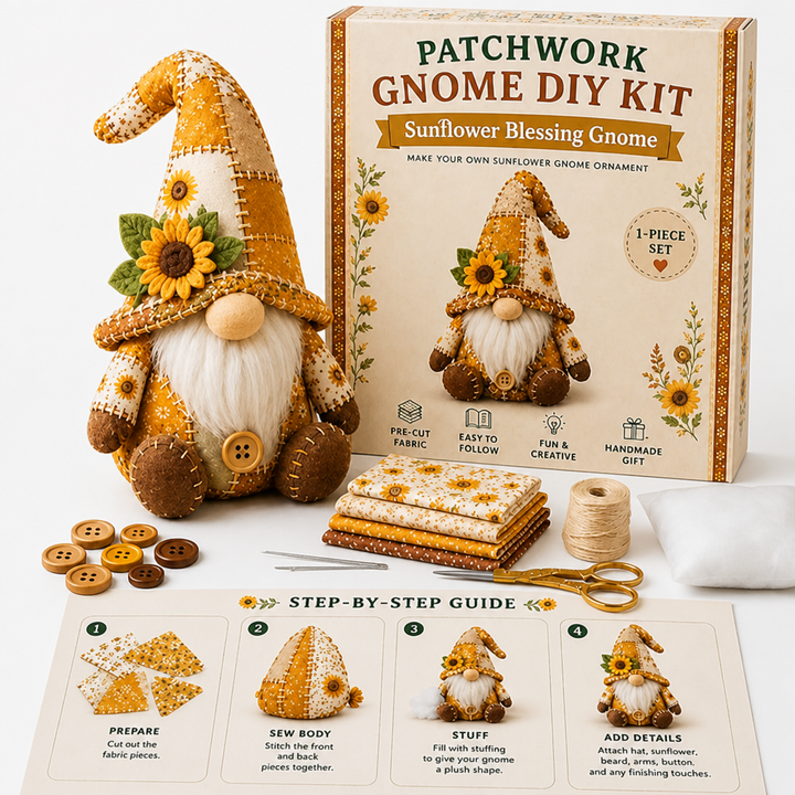 DIY Patchwork Gnome Sewing Kit for Beginners with Pre-Cut Fabric 9