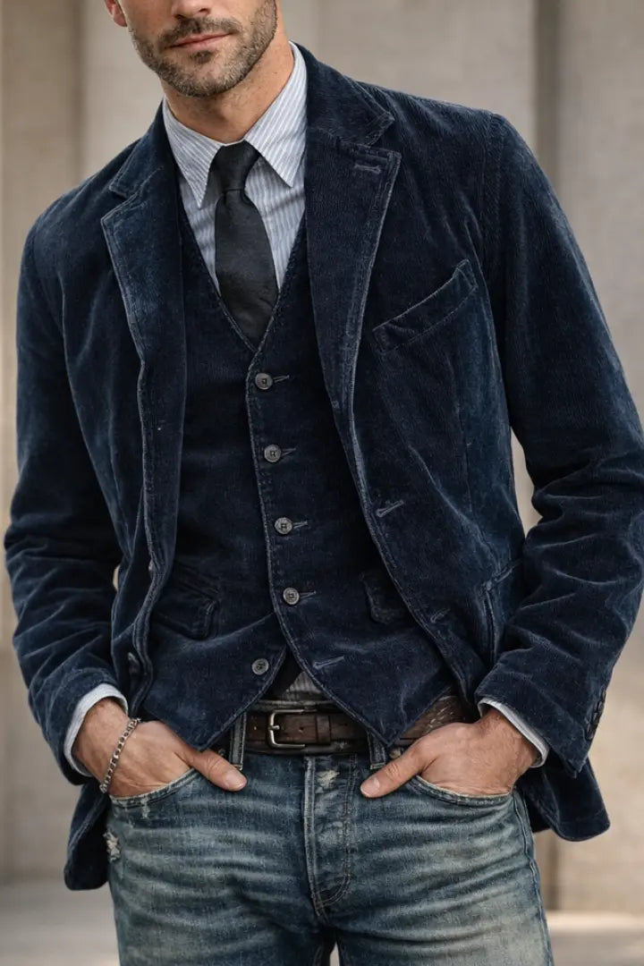 Men's Vintage Jacket and Vest Set - Classic Style with a Modern Edge 3