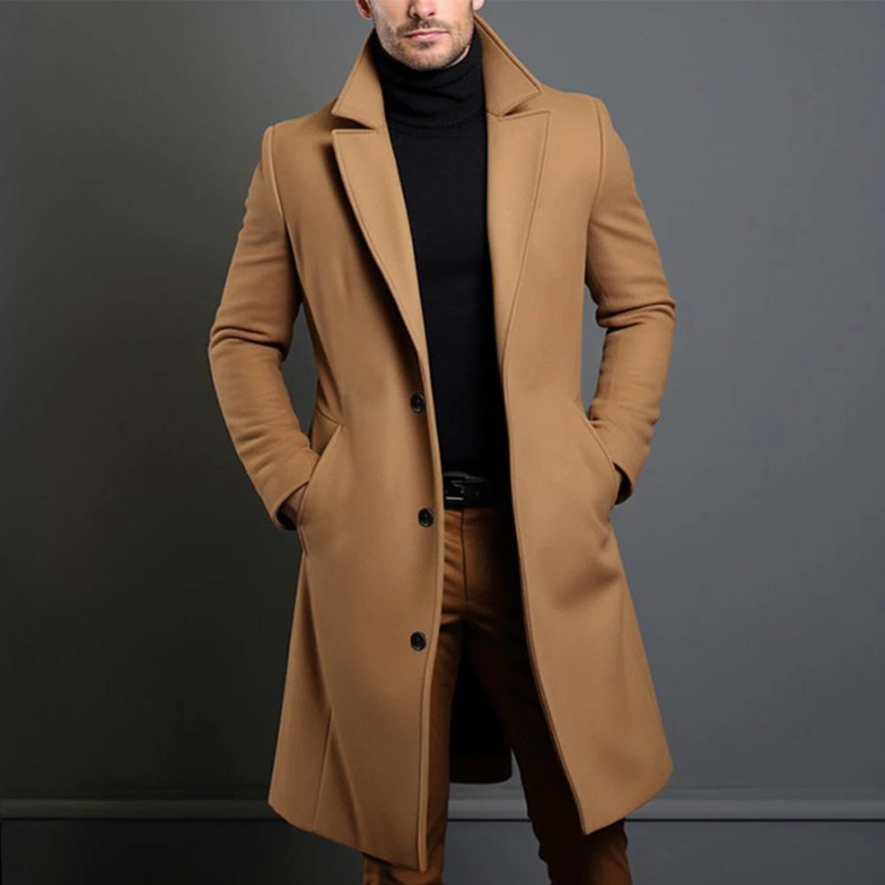 Men's Wool Overcoat – Tailored Longline Winter Coat for Work and City Wear 2