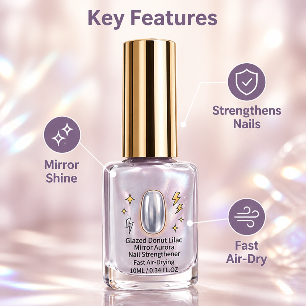 Nail Strengthening Polish with Mirror Lilac Shimmer Finish, Fast Air-Dry, 10ml 3
