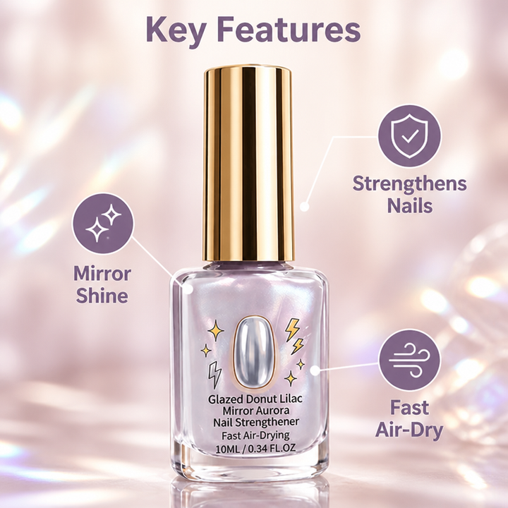 Nail Strengthening Polish with Mirror Lilac Shimmer Finish, Fast Air-Dry, 10ml 3