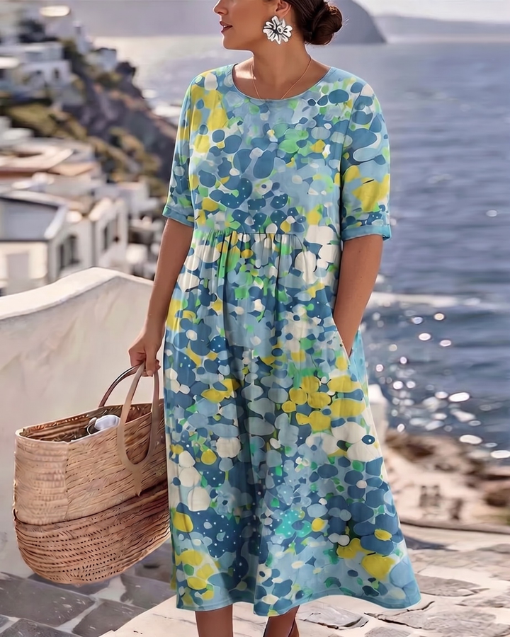 Santorini Midi Dress in Breathable Cotton Blend, Loose Flowing Fit 10