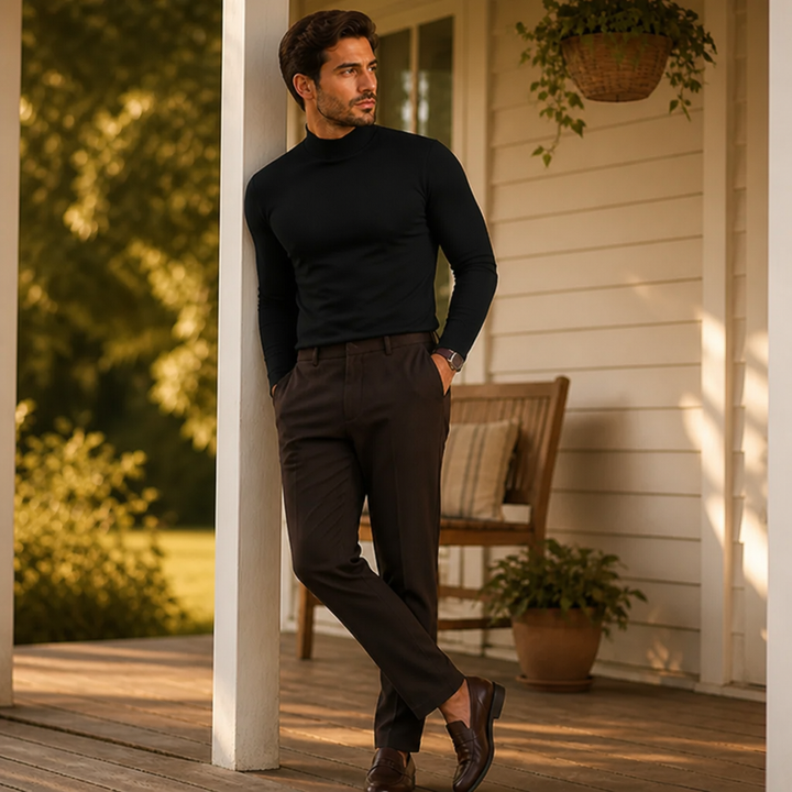Men's Slim Fit Long Sleeve Tee with Foldable High Neck Collar 3