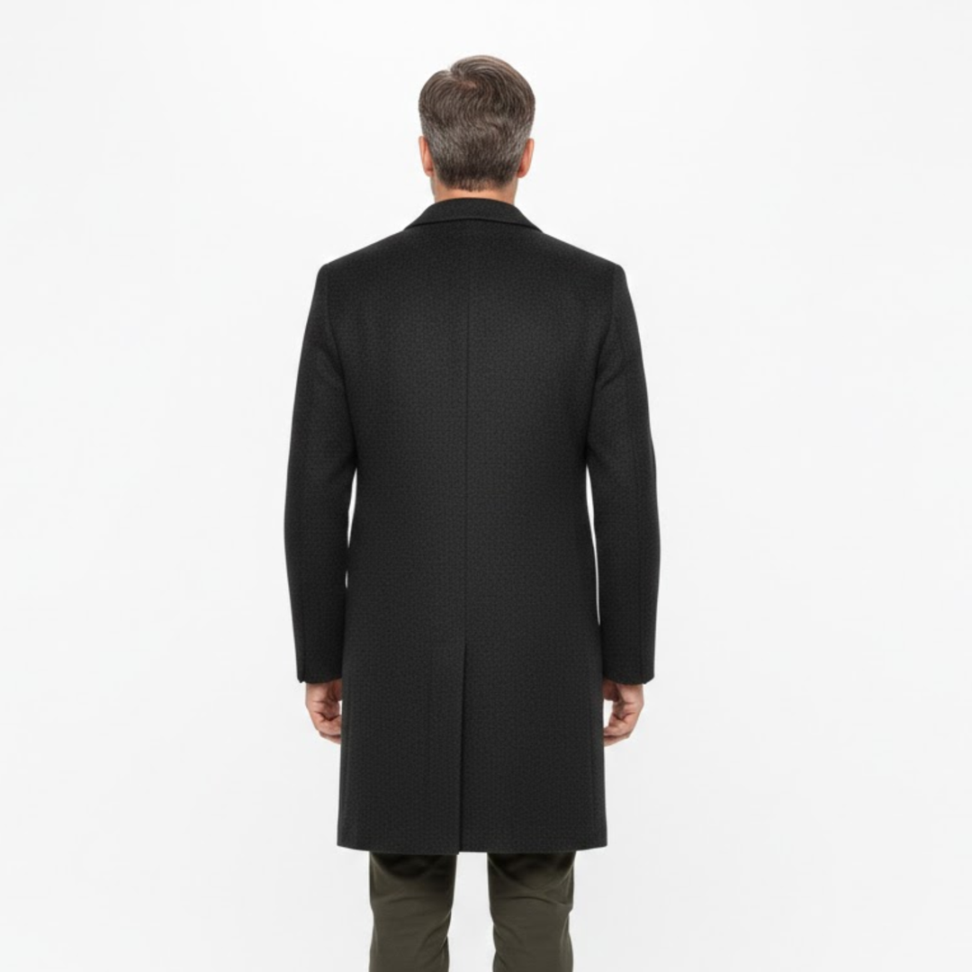 Men's Long Coat with Notch Lapel, Single Button Closure, Modern Slim Fit 3