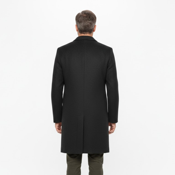 Men's Long Coat with Notch Lapel, Single Button Closure, Modern Slim Fit 3