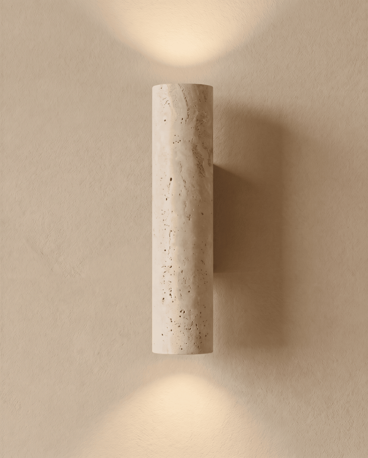Natural Travertine Stone and Solid Wood Wall Sconce 2