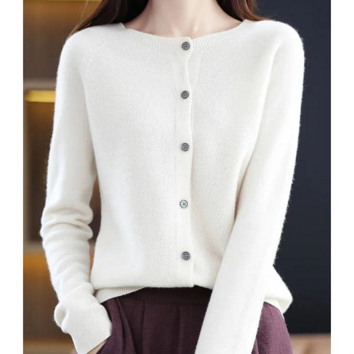 Merino Wool & Cashmere Cardigan for Women - Elegant O-Neck Winter Knit 5